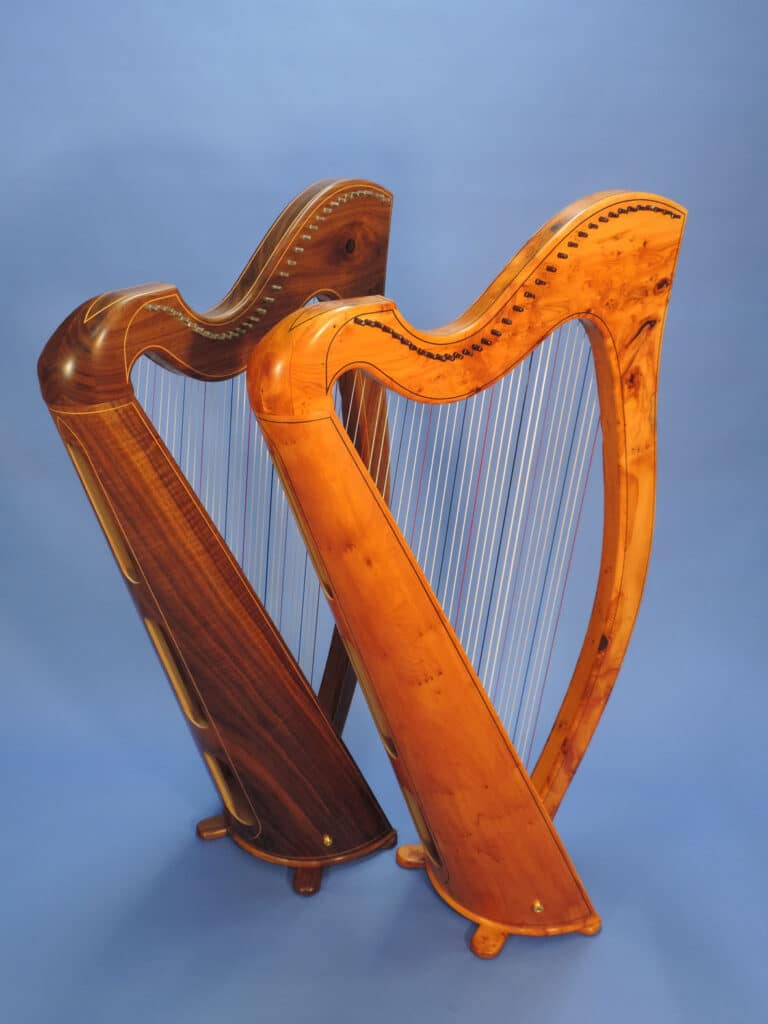 Norris 34 String Harps in Walnut and Yew Wood